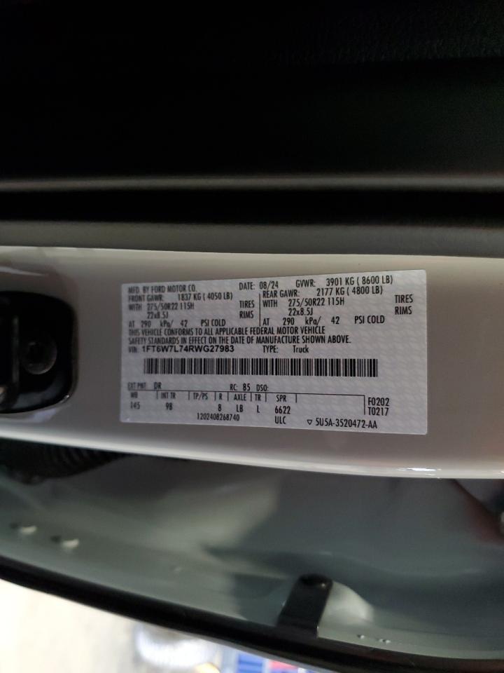 2024 Ford F150 Lightning Platinum VIN: 1FT6W7L74RWG27983 Lot: 85545935