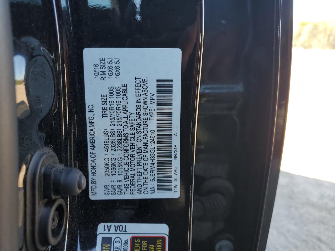 2016 Honda Cr-V Lx VIN: 5J6RM4H33GL124610 Lot: 82299695