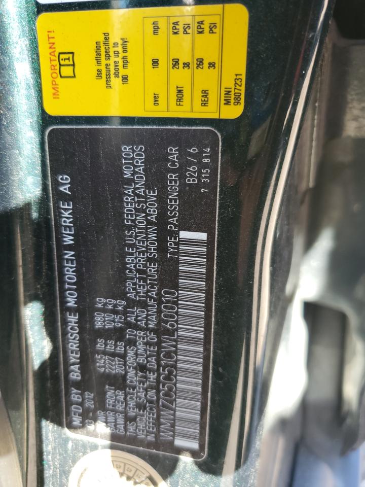 2012 Mini Cooper S Countryman VIN: WMWZC5C51CWL60010 Lot: 90096345