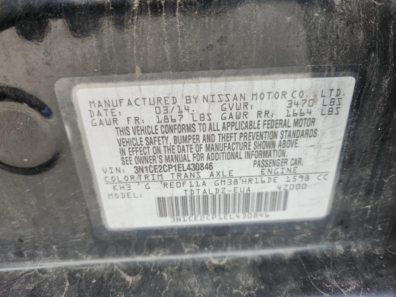 2014 Nissan Versa Note S VIN: 3N1CE2CP1EL430846 Lot: 82446995