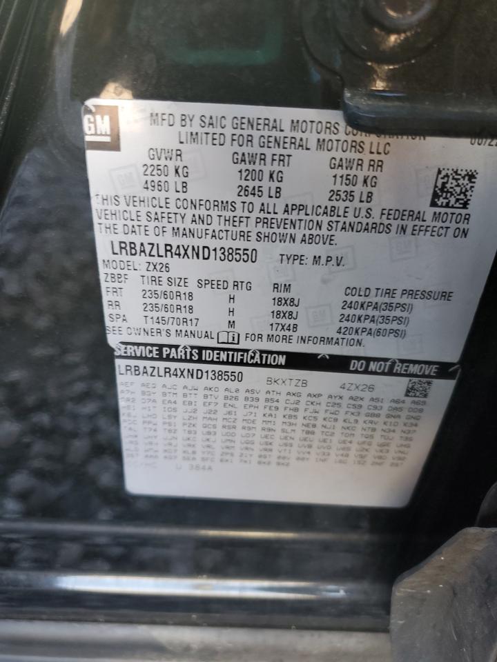 2022 Buick Envision Preferred VIN: LRBAZLR4XND138550 Lot: 87362335