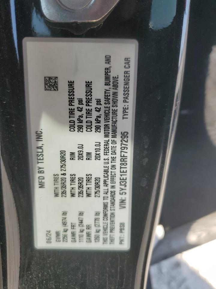 2024 Tesla Model 3 VIN: 5YJ3E1ET8RF797295 Lot: 89728895