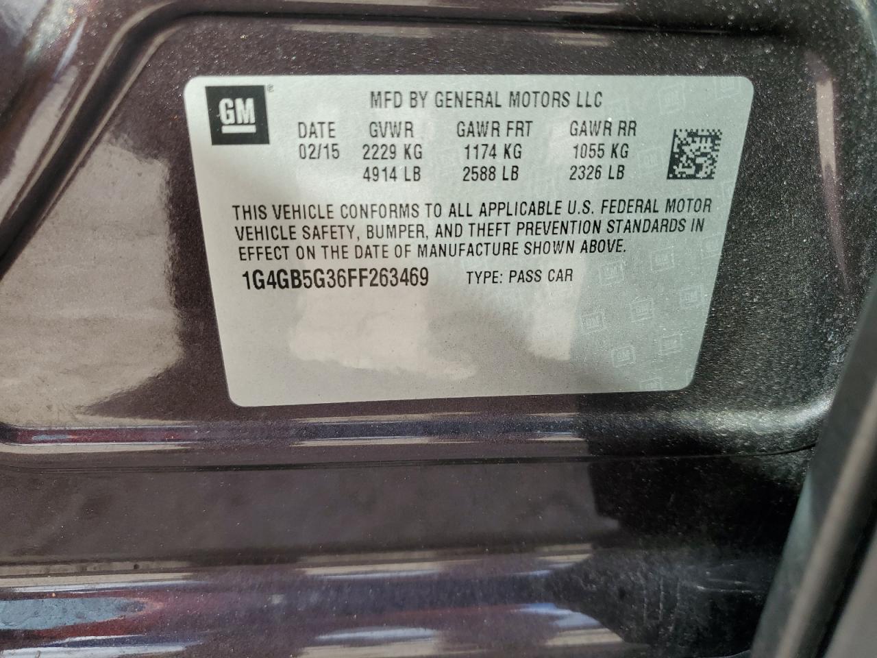 2015 Buick Lacrosse VIN: 1G4GB5G36FF263469 Lot: 84986605