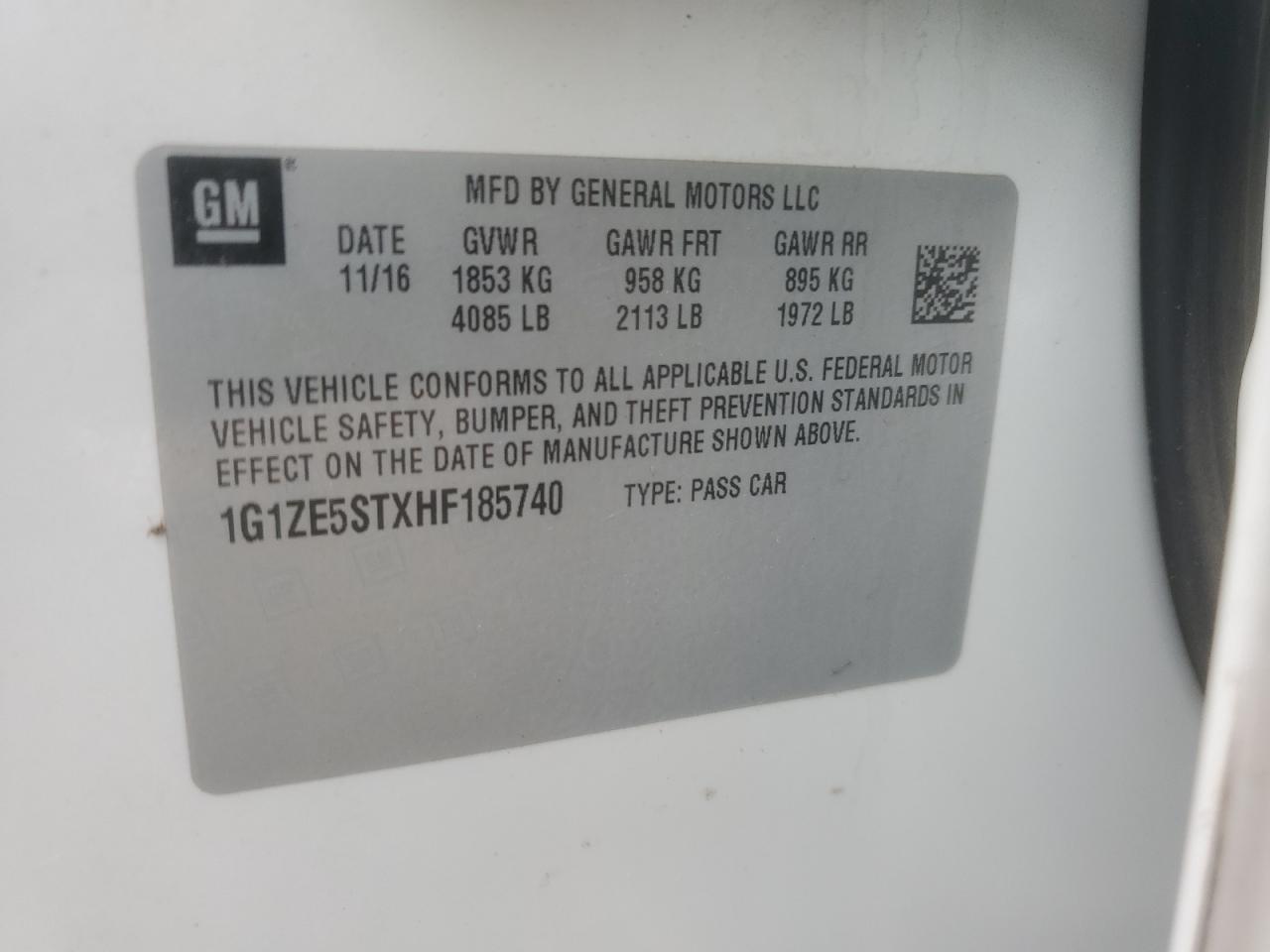 2017 Chevrolet Malibu Lt VIN: 1G1ZE5STXHF185740 Lot: 86303655