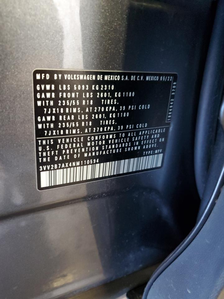 2022 Volkswagen Tiguan Se VIN: 3VV2B7AX4NM110594 Lot: 82363525