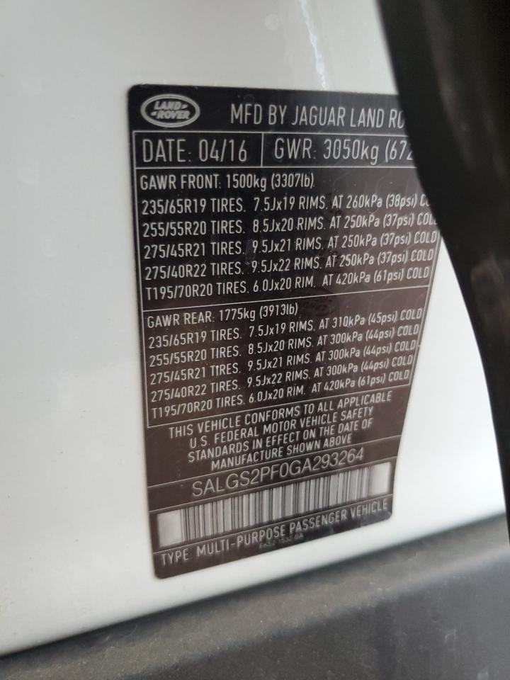 2016 Land Rover Range Rover Hse VIN: SALGS2PF0GA293264 Lot: 84906885