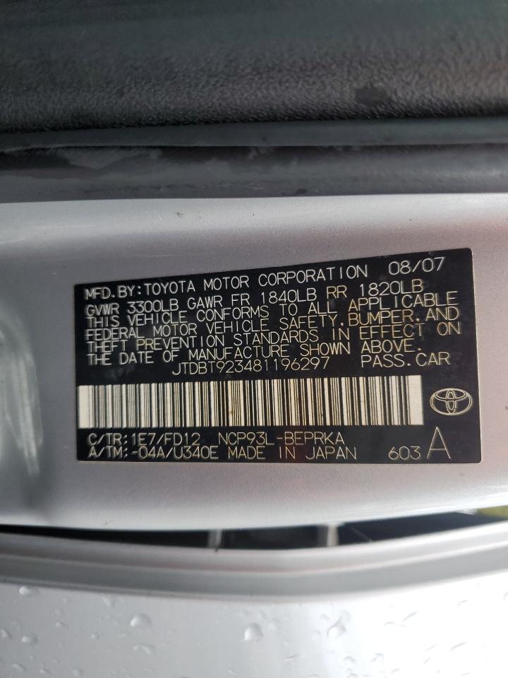 2008 Toyota Yaris VIN: JTDBT923481196297 Lot: 82363365