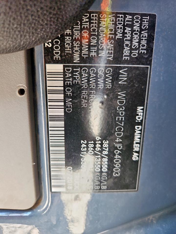 2018 Mercedes-Benz Sprinter 2500 VIN: WD3PE7CD4JP640903 Lot: 85540755