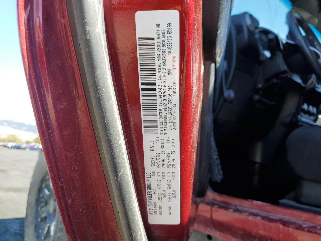 2012 Jeep Wrangler Sport VIN: 1C4AJWAG3CL222910 Lot: 82268615