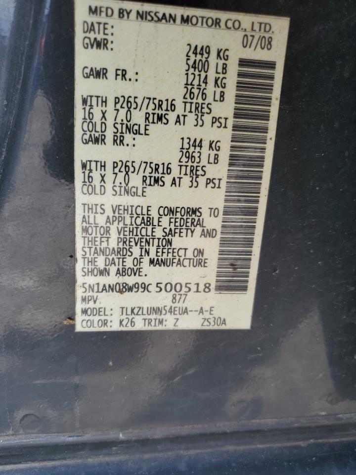 2009 Nissan Xterra Off Road VIN: 5N1AN08W99C500518 Lot: 85762725