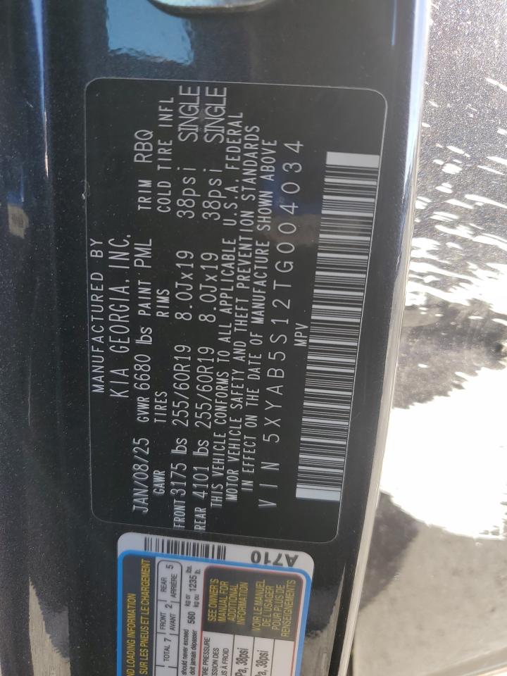 2026 Kia Ev9 Light VIN: 5XYAB5S12TG004034 Lot: 82395605