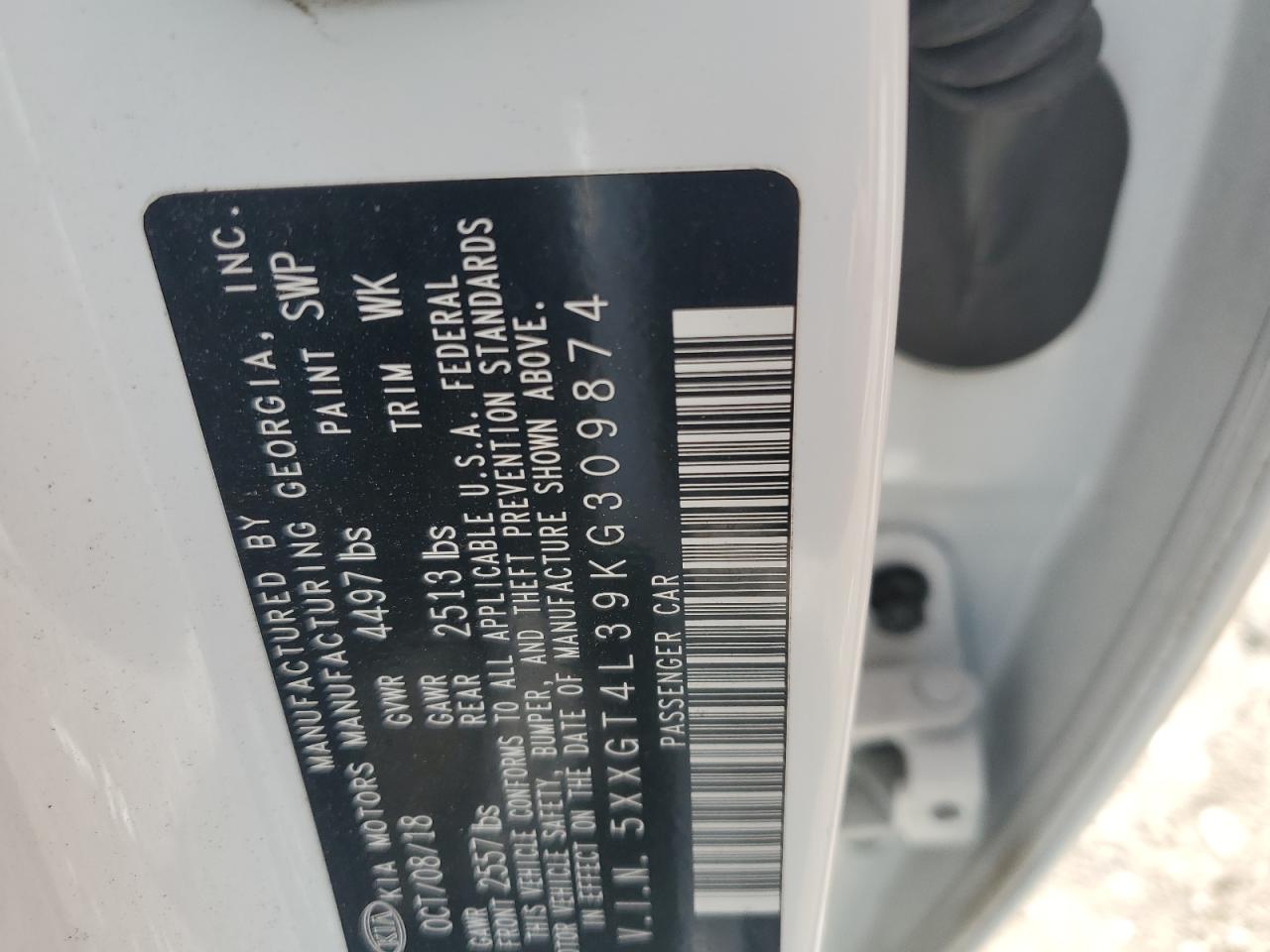 2019 Kia Optima Lx VIN: 5XXGT4L39KG309874 Lot: 85545645