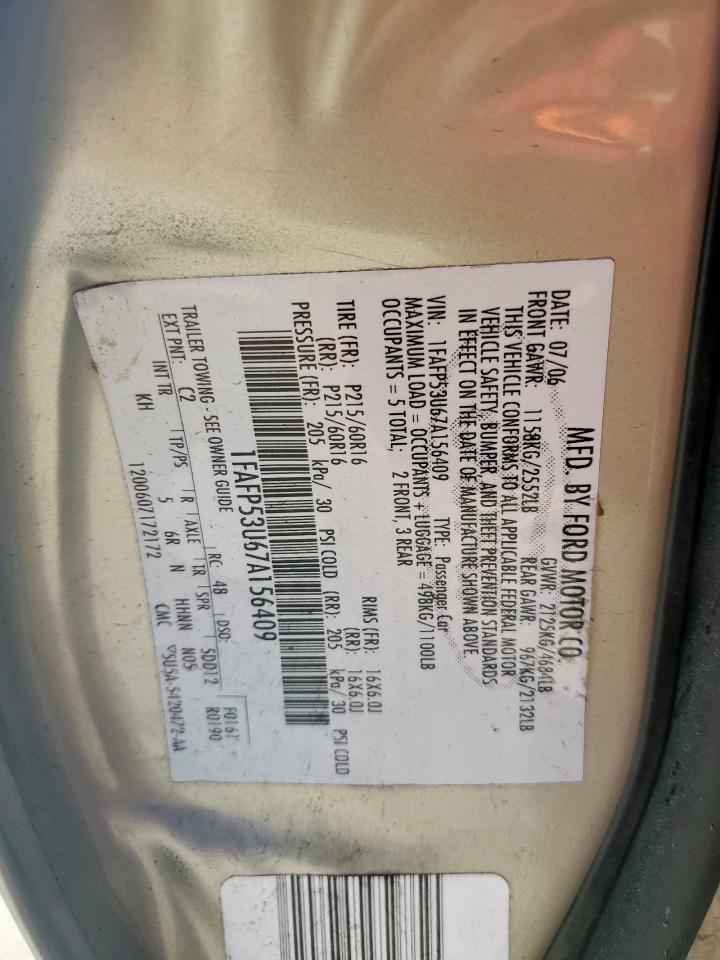 2007 Ford Taurus Se VIN: 1FAFP53U67A156409 Lot: 82317205