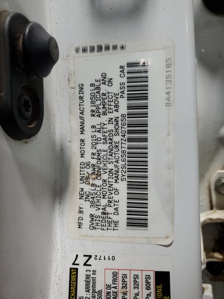 2007 Pontiac Vibe VIN: 5Y2SL65877Z407658 Lot: 86523435