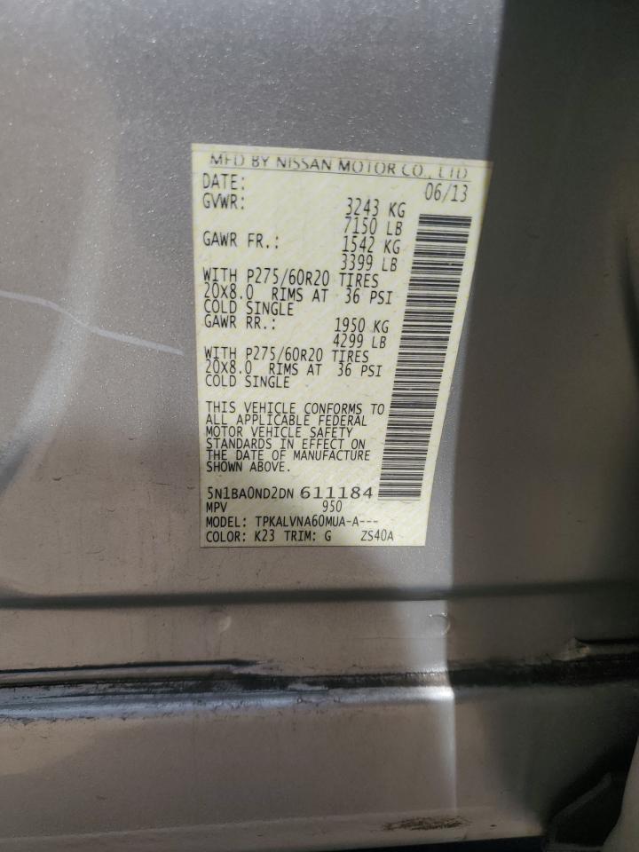 2013 Nissan Armada Sv VIN: 5N1BA0ND2DN611184 Lot: 81928725