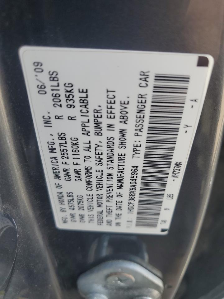 2009 Honda Accord Exl VIN: 1HGCP368X9A045964 Lot: 85557015