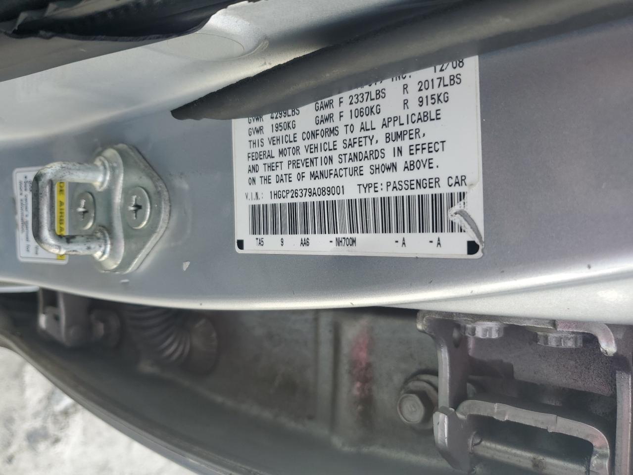 2009 Honda Accord Lx VIN: 1HGCP26379A089001 Lot: 82260035