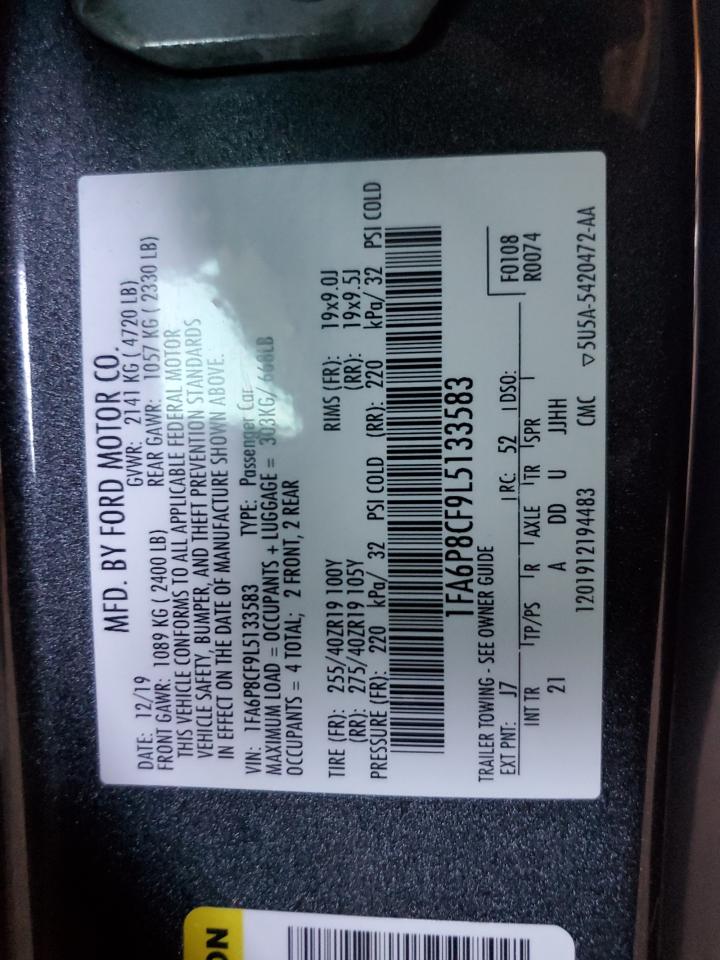 2020 Ford Mustang Gt VIN: 1FA6P8CF9L5133583 Lot: 82310875