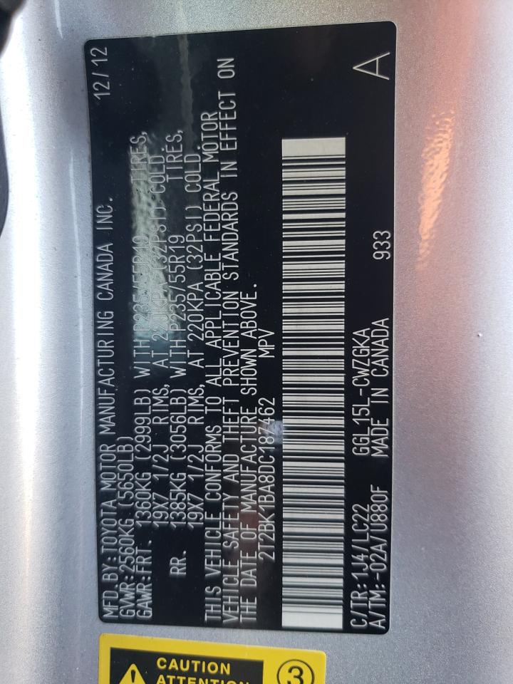 2013 Lexus Rx 350 Base VIN: 2T2BK1BA8DC187462 Lot: 82511775