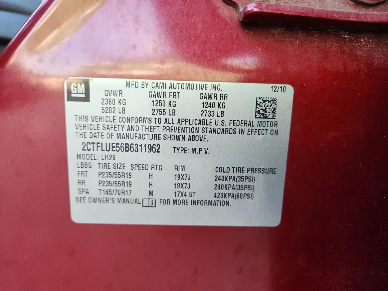 2011 GMC Terrain Slt VIN: 2CTFLUE56B6311962 Lot: 82642405