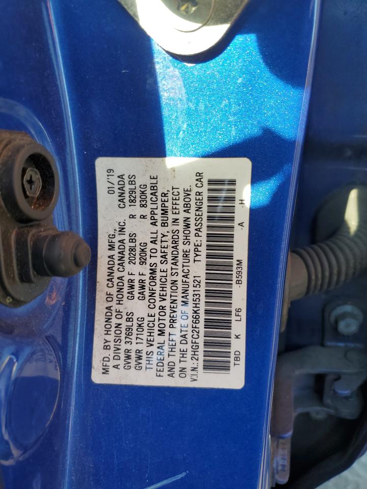 2019 Honda Civic Lx VIN: 2HGFC2F66KH531521 Lot: 86126735