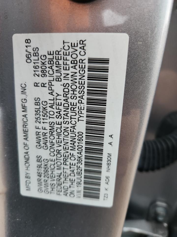 2019 Acura Tlx VIN: 19UUB2F36KA001600 Lot: 90418815