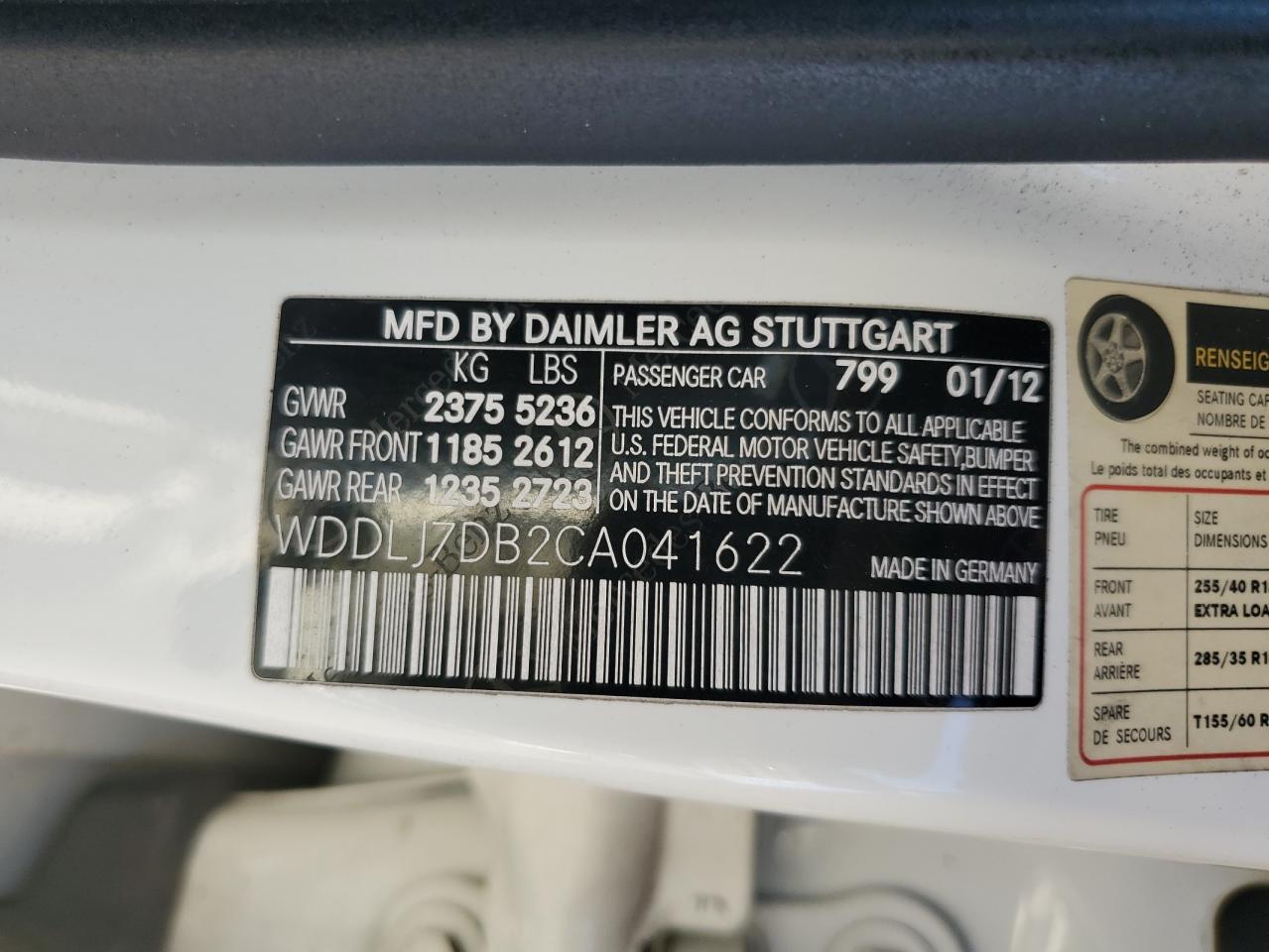 2012 Mercedes-Benz Cls 550 VIN: WDDLJ7DB2CA041622 Lot: 87271845