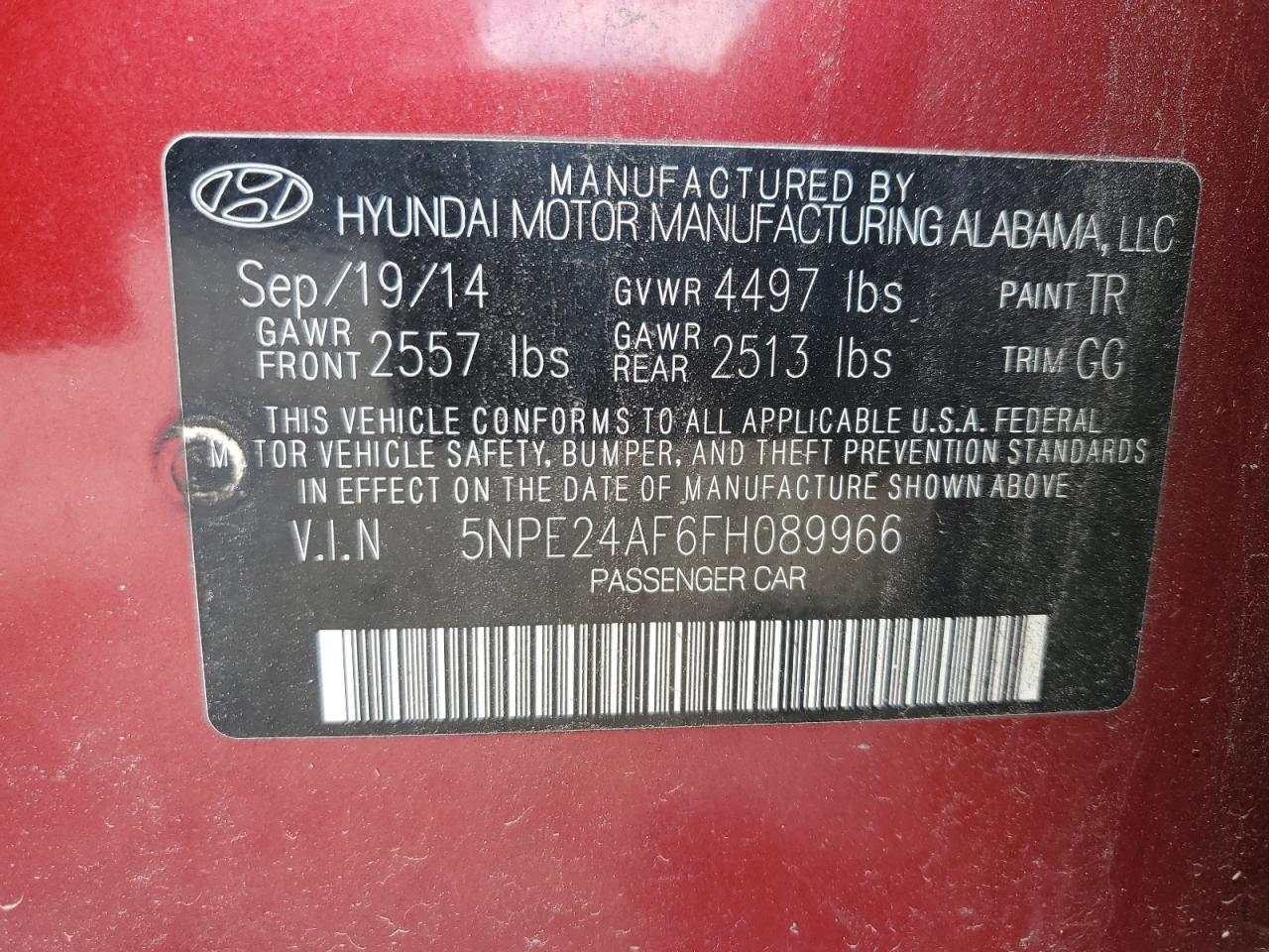 2015 Hyundai Sonata Se VIN: 5NPE24AF6FH089966 Lot: 85114545