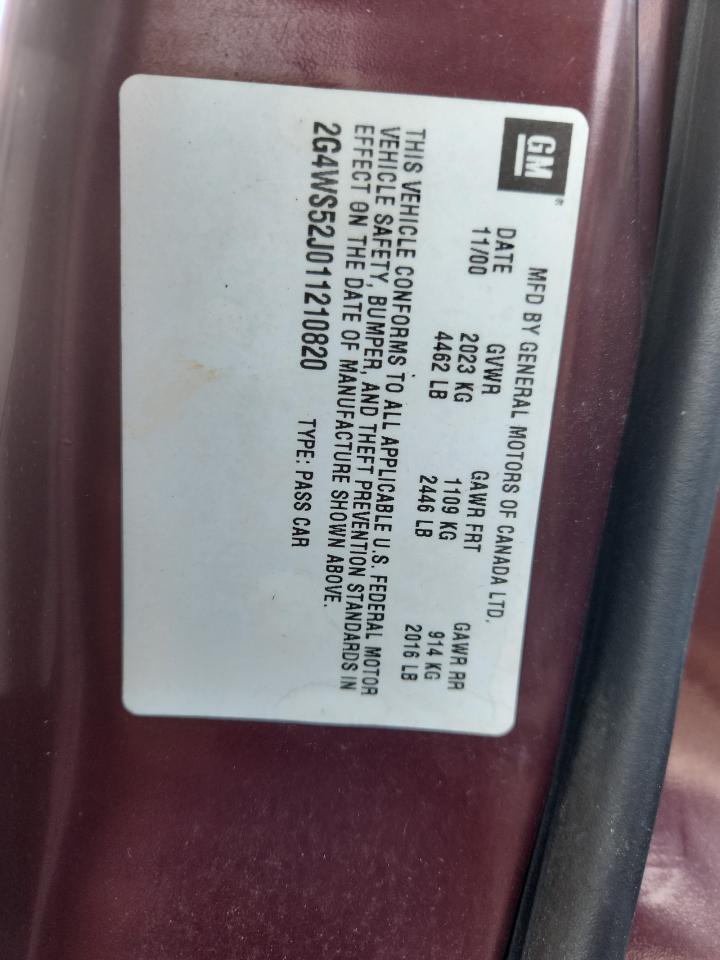 2001 Buick Century Custom VIN: 2G4WS52J011210820 Lot: 90441685