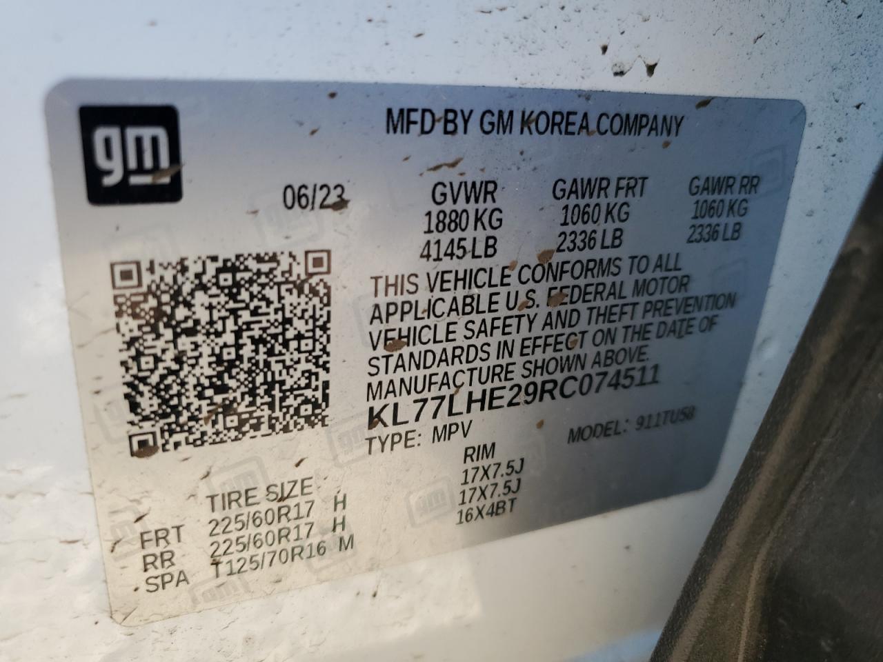 2024 Chevrolet Trax 1Lt VIN: KL77LHE29RC074511 Lot: 85283565