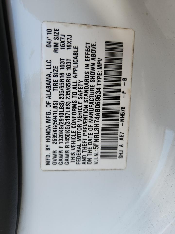 2010 Honda Odyssey Exl VIN: 5FNRL3H74AB069634 Lot: 81996085