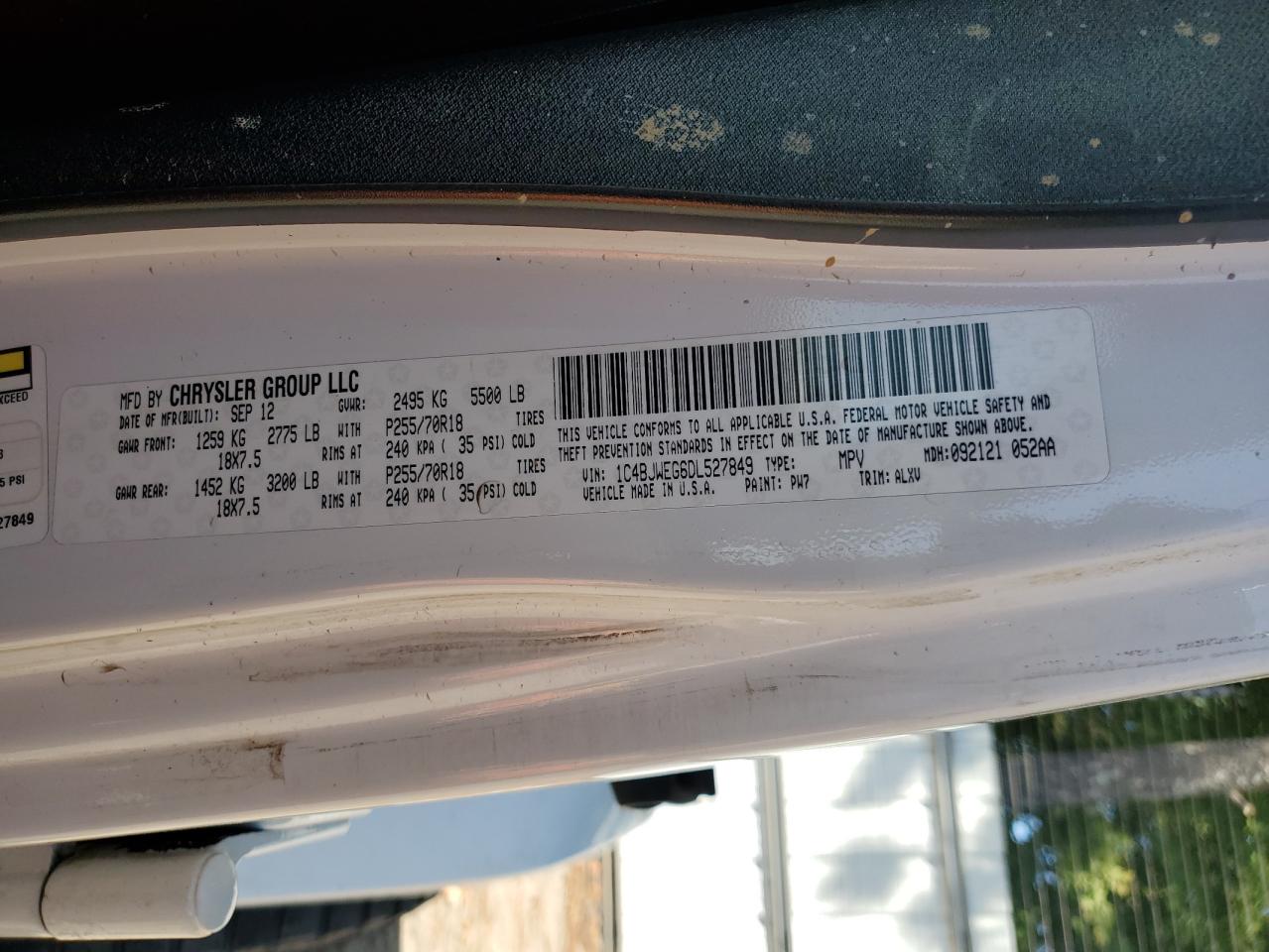 2013 Jeep Wrangler Unlimited Sahara VIN: 1C4BJWEG6DL527849 Lot: 86266455