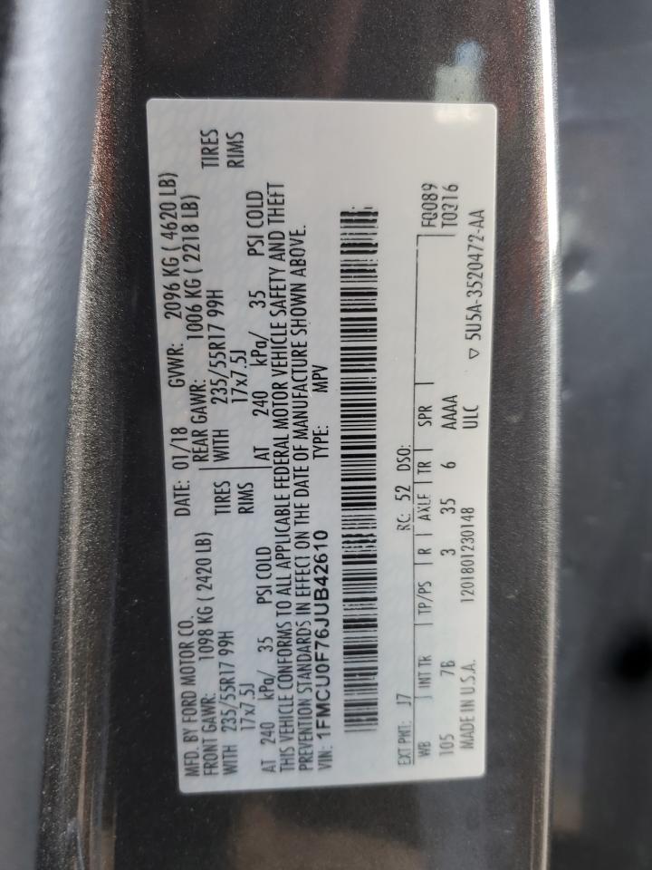 2018 Ford Escape S VIN: 1FMCU0F76JUB42610 Lot: 89895525