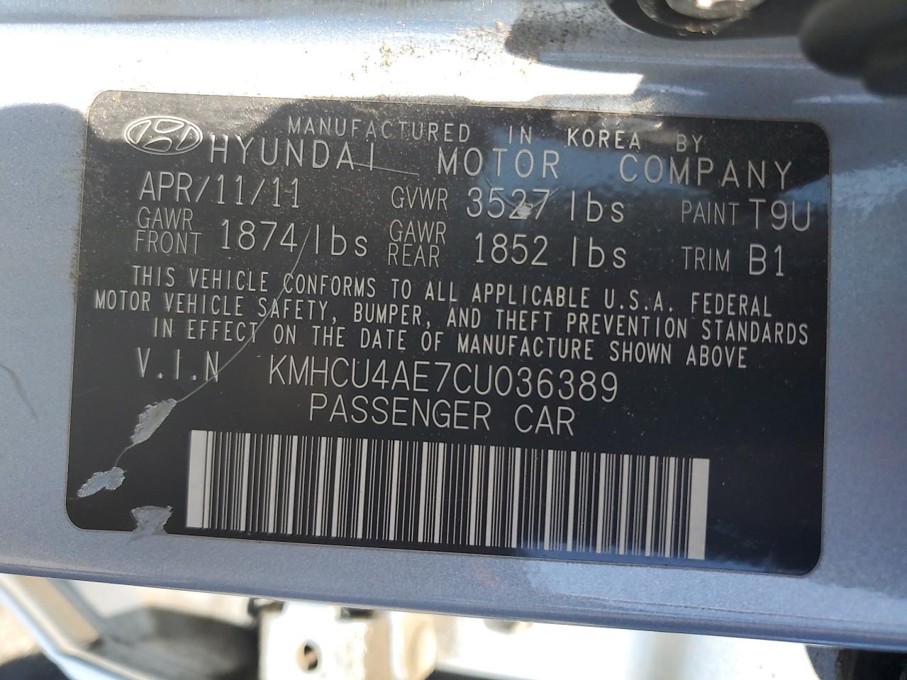 2012 Hyundai Accent Gls VIN: KMHCU4AE7CU036389 Lot: 84766595