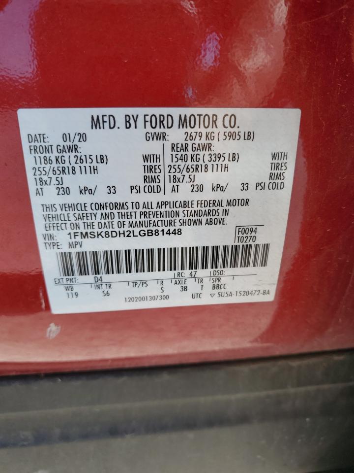 2020 Ford Explorer Xlt VIN: 1FMSK8DH2LGB81448 Lot: 85159895