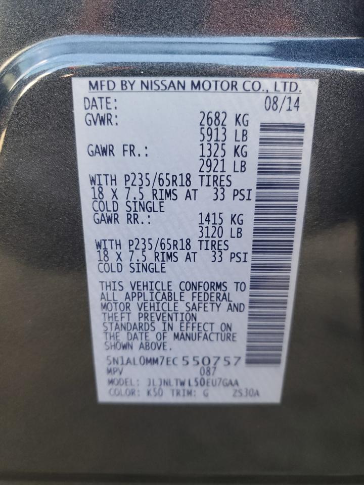 2014 Infiniti Qx60 VIN: 5N1AL0MM7EC550757 Lot: 87438755