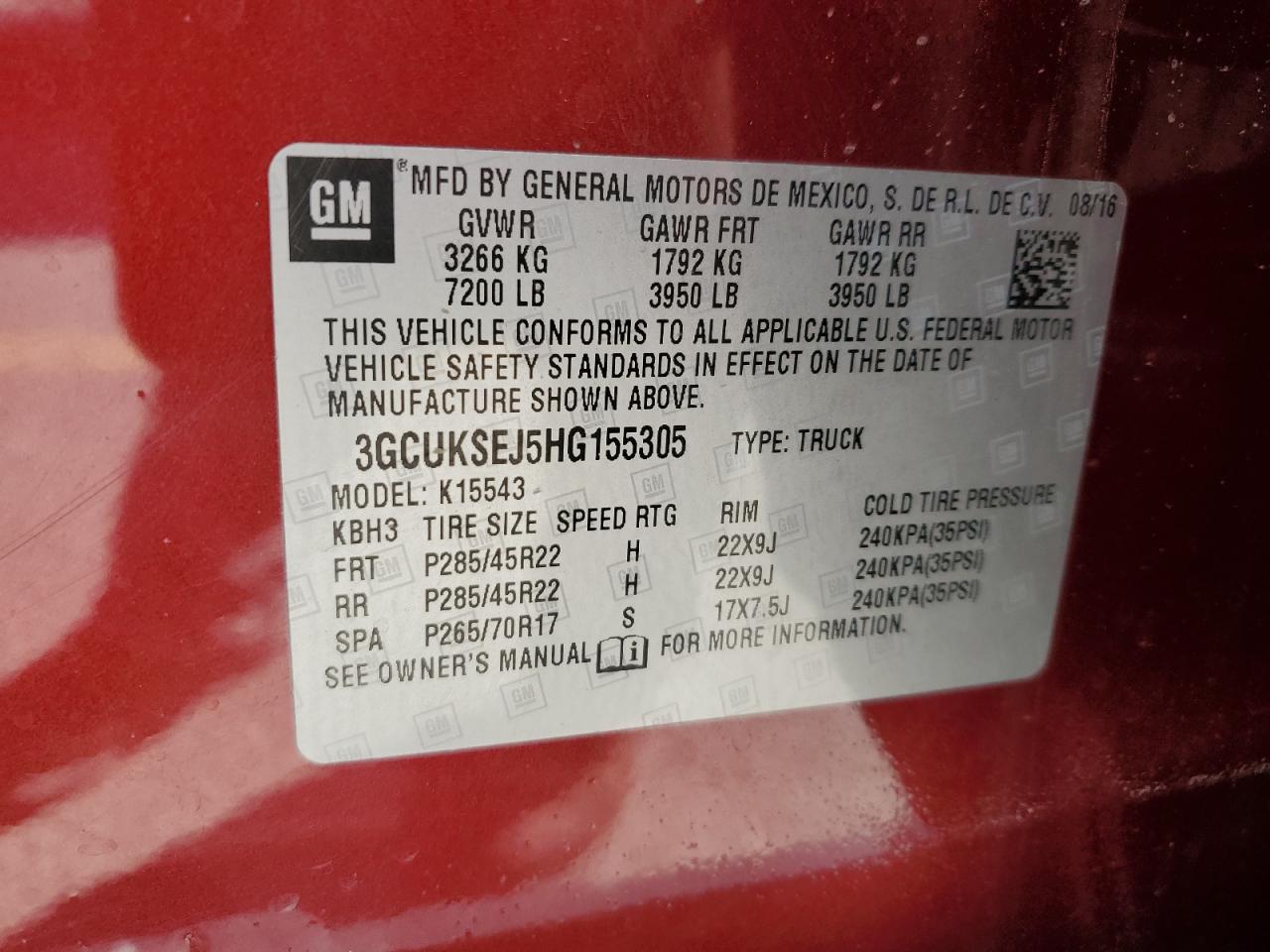 2017 Chevrolet Silverado K1500 Ltz VIN: 3GCUKSEJ5HG155305 Lot: 85911795