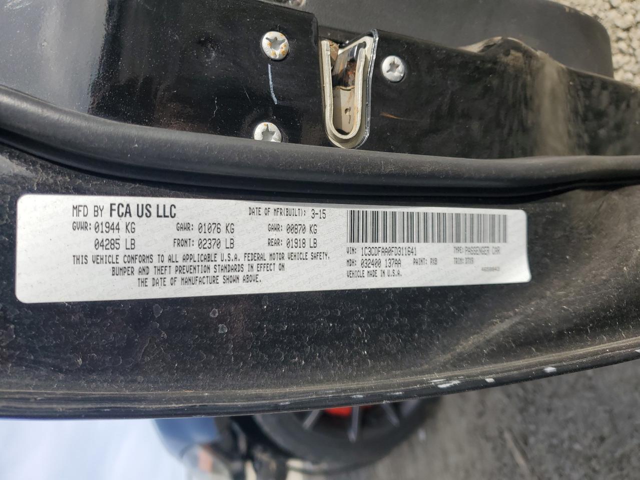 2015 Dodge Dart Se VIN: 1C3CDFAA0FD311641 Lot: 90937655