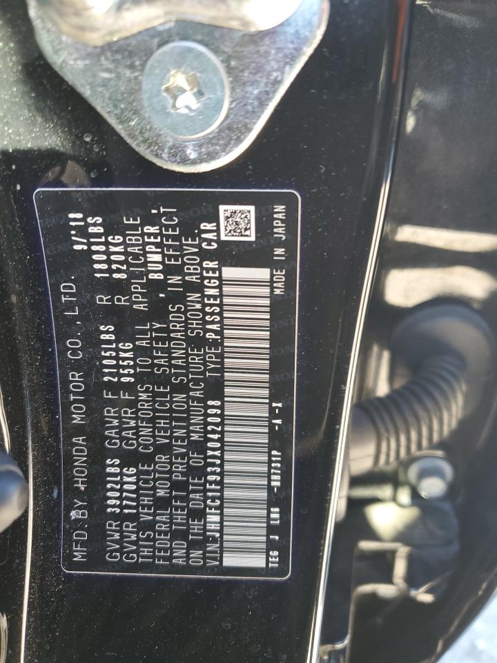 2018 Honda Civic Touring VIN: JHMFC1F93JX042098 Lot: 85518325