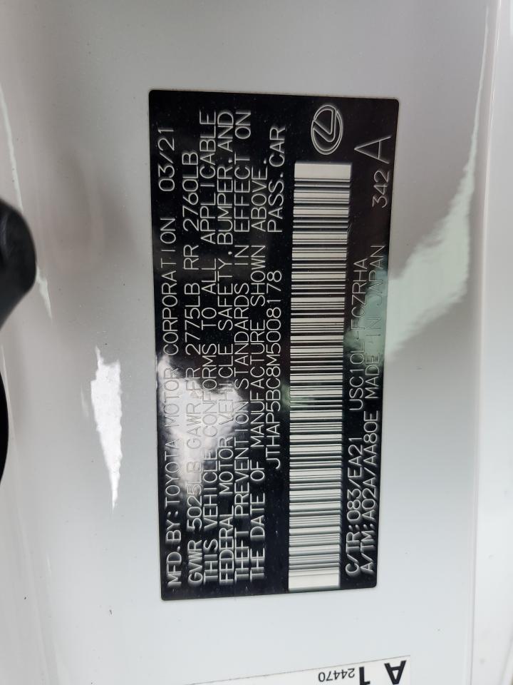 2021 Lexus Rc-F Base VIN: JTHAP5BC8M5008178 Lot: 78047963