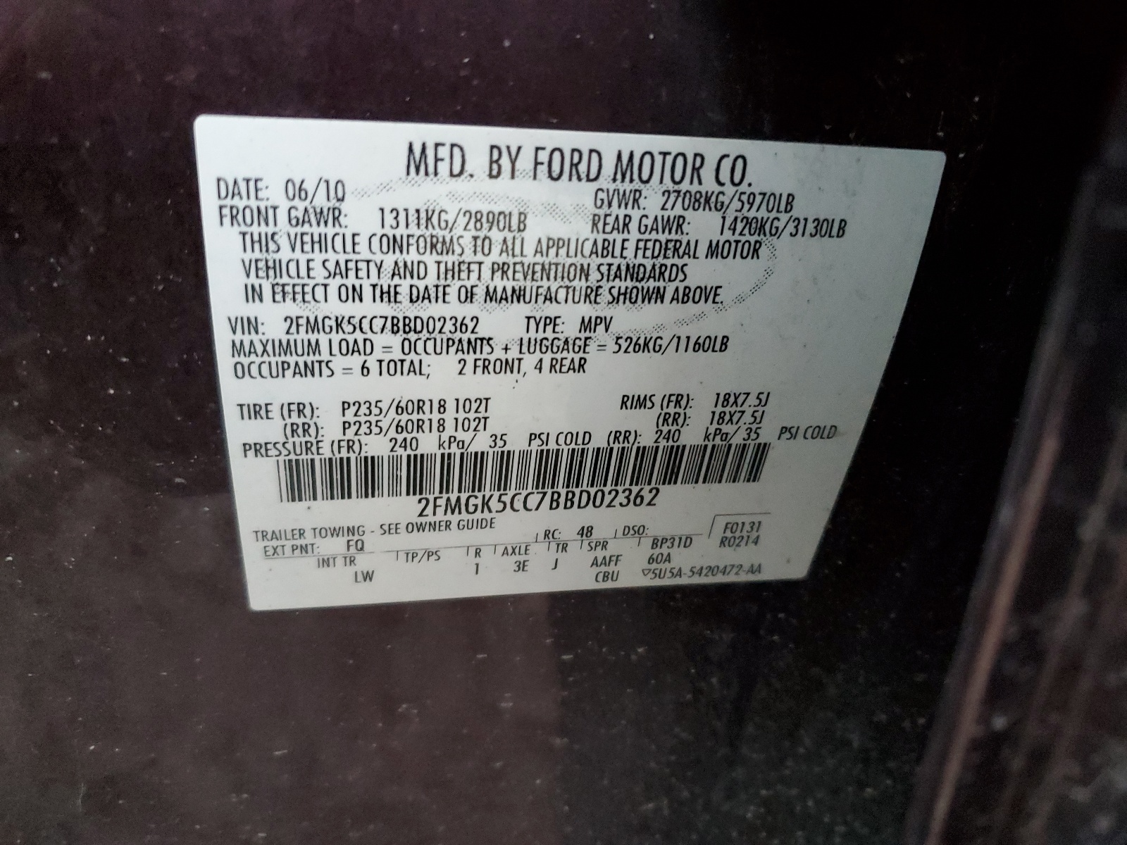 2FMGK5CC7BBD02362 2011 Ford Flex Sel