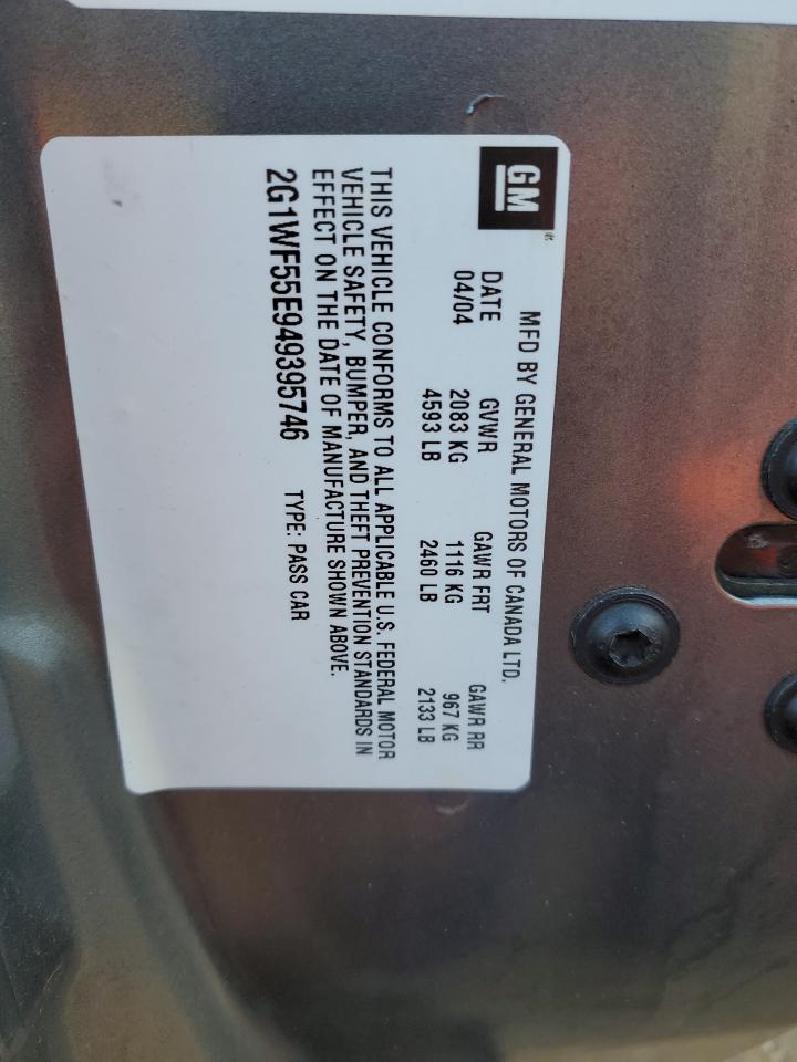 2004 Chevrolet Impala VIN: 2G1WF55E949395746 Lot: 77776563