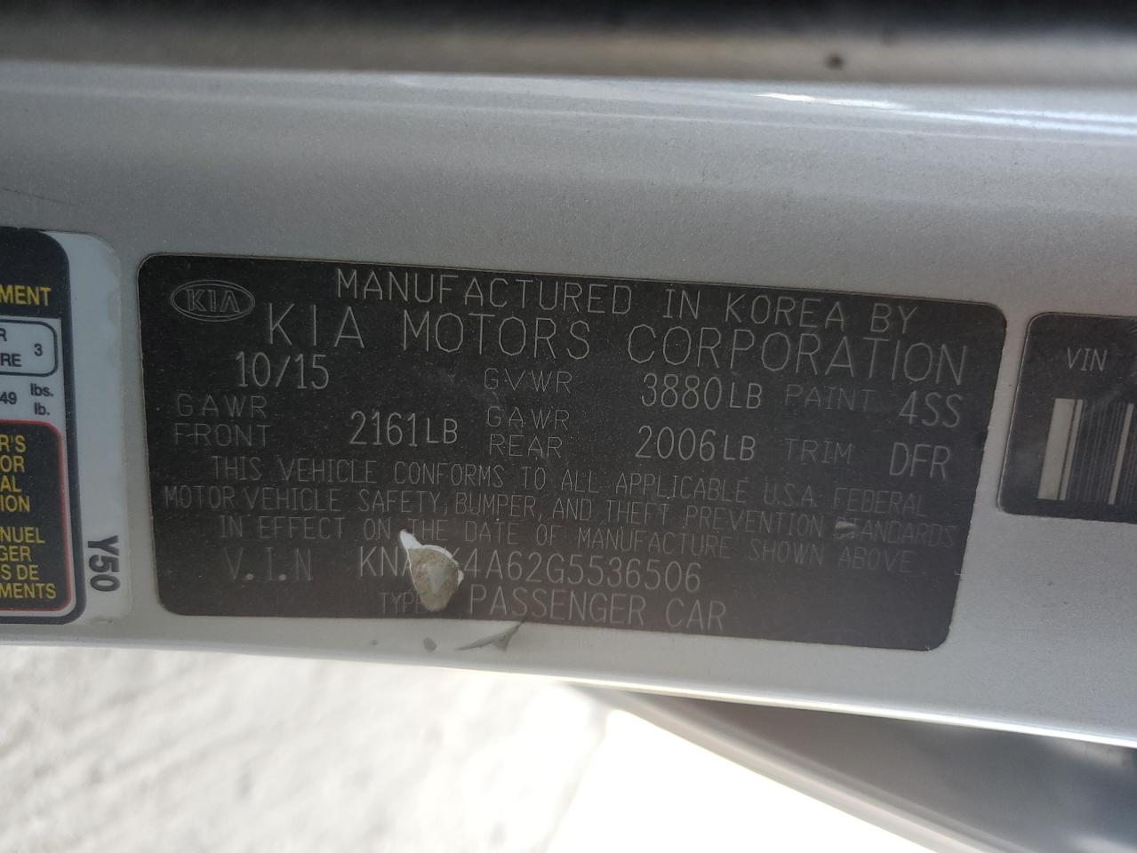 KNAFK4A62G5536506 2016 Kia Forte Lx