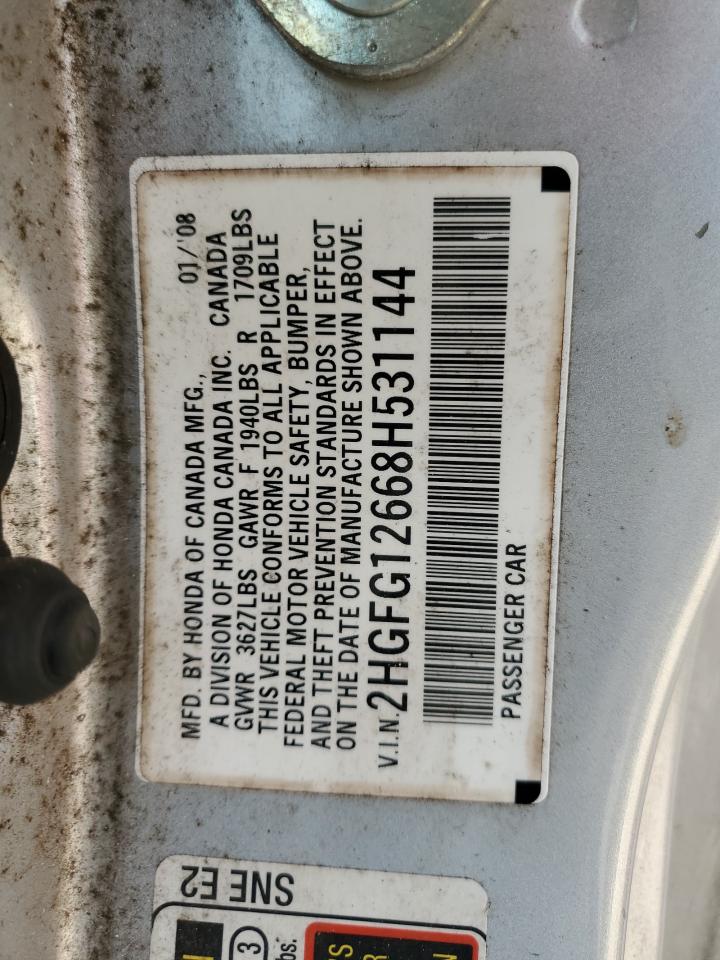 2008 Honda Civic Lx VIN: 2HGFG12668H531144 Lot: 76988203
