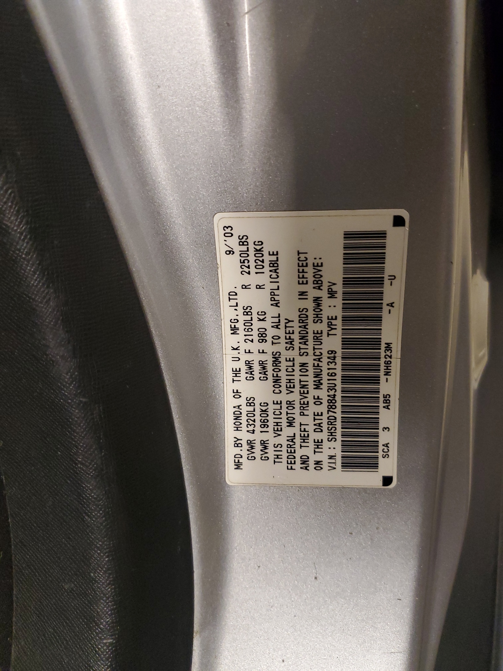 SHSRD78843U161349 2003 Honda Cr-V Ex