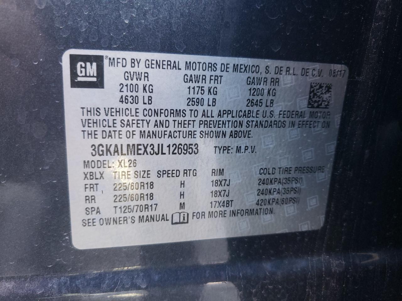 2018 GMC Terrain Sle VIN: 3GKALMEX3JL126953 Lot: 77283033