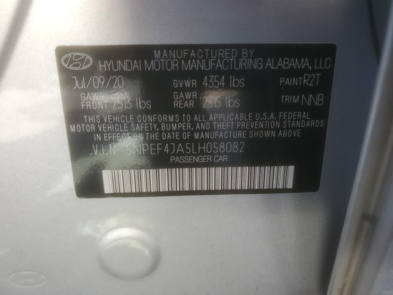 5NPEF4JA5LH058082 2020 Hyundai Sonata Sel