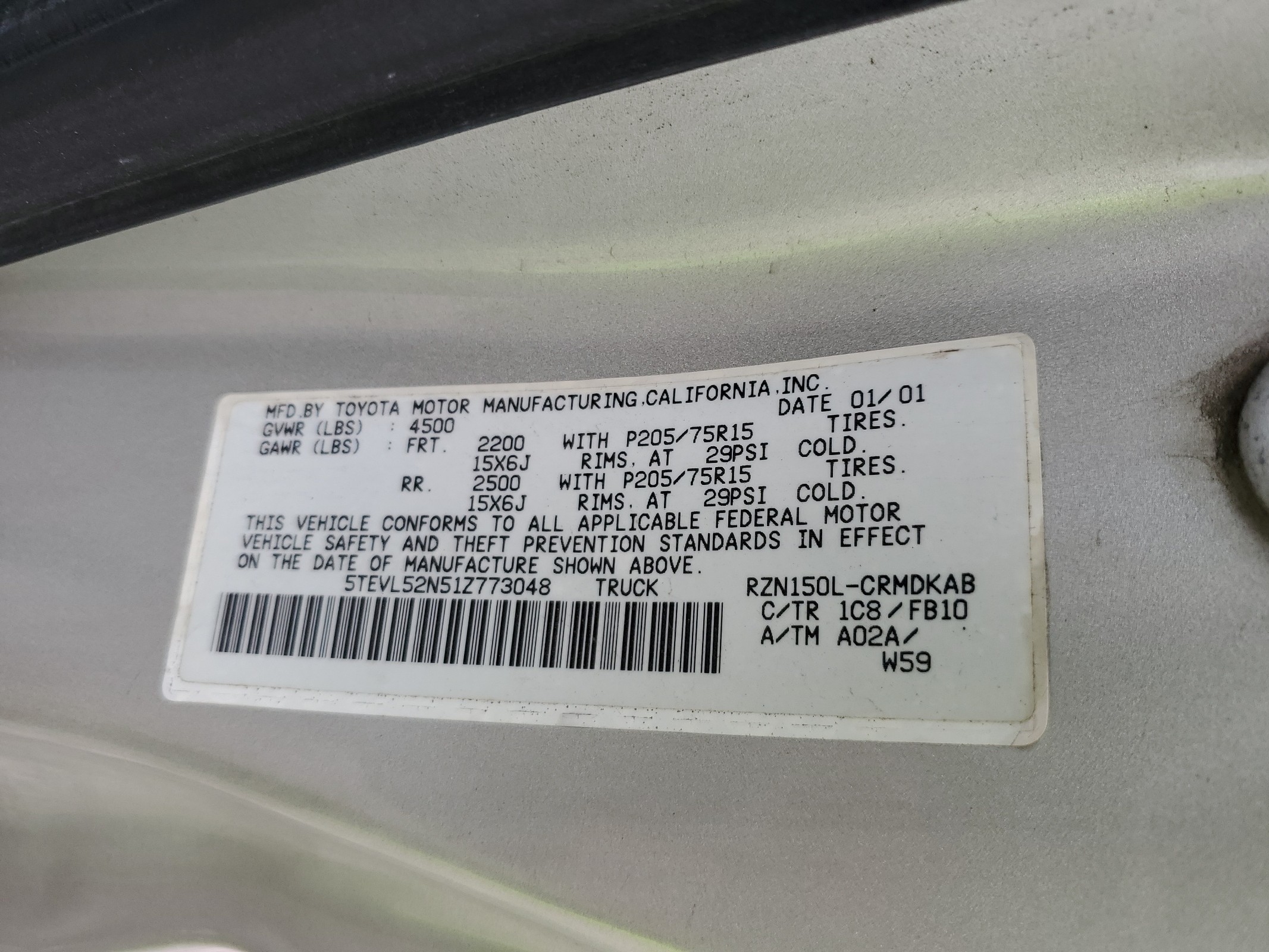 5TEVL52N51Z773048 2001 Toyota Tacoma Xtracab