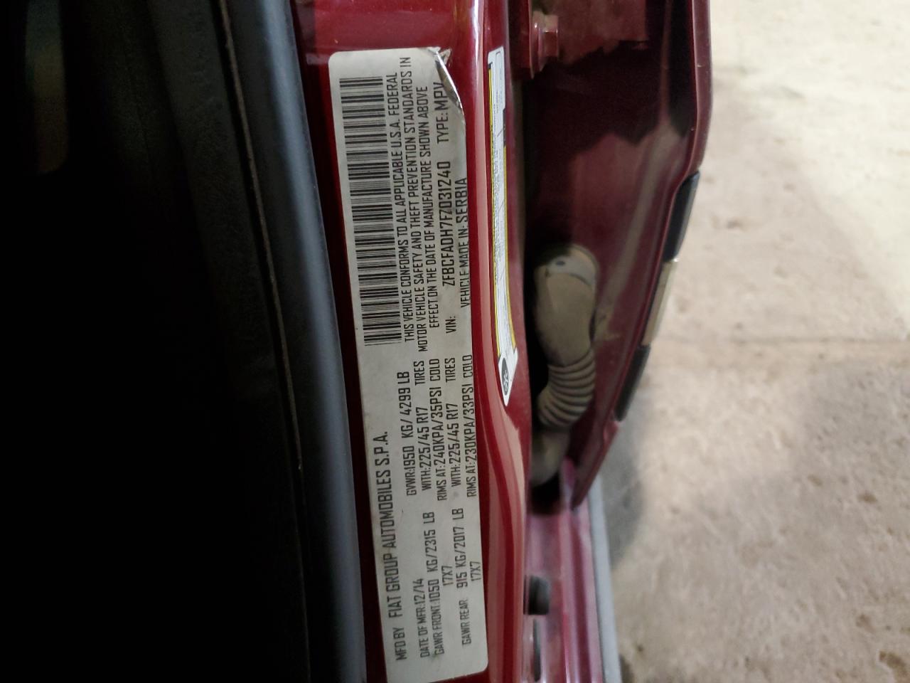 2015 Fiat 500L Trekking VIN: ZFBCFADH7FZ031240 Lot: 76689343