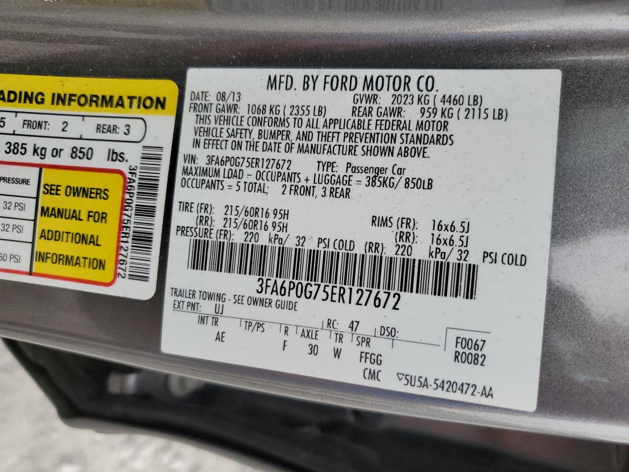 3FA6P0G75ER127672 2014 Ford Fusion S